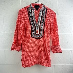 Cynthia Rowley Women's Dalia Embroidered Tunic Sz XS Long Sleeve V-Neck Blouse